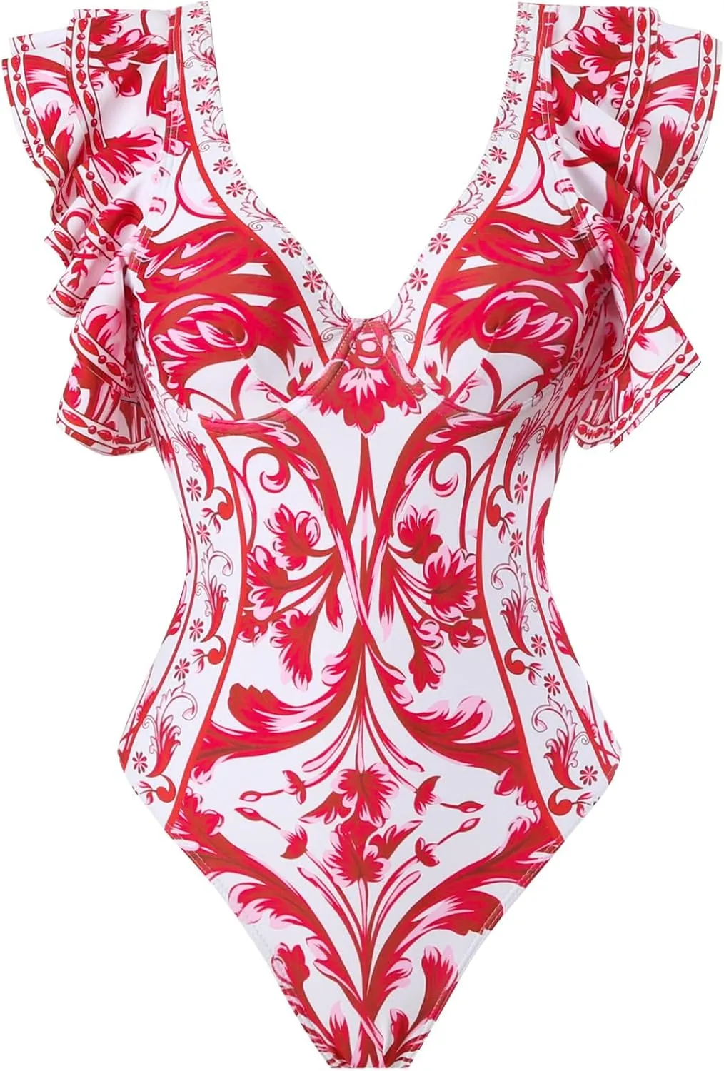 Womens Bathing Suit with Beach Cover Up Wrap Skirt Sarong Retro Floral Print Bikini Set Two Piece Monokini Swimwear