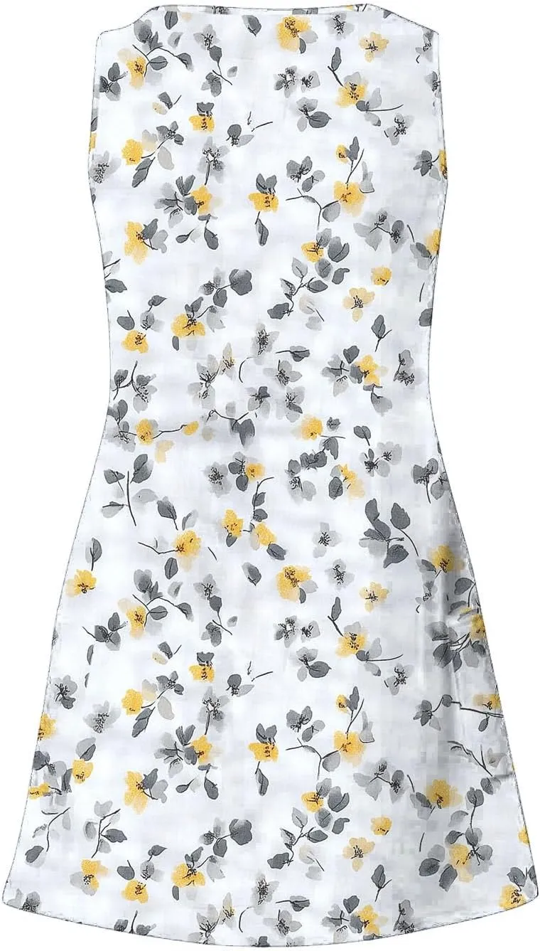 Womens Beach Dresses Trendy Swimsuit Cover Ups Sleeveless Vacation Dresses Floral Flowy Mini Dress Swing Dresses