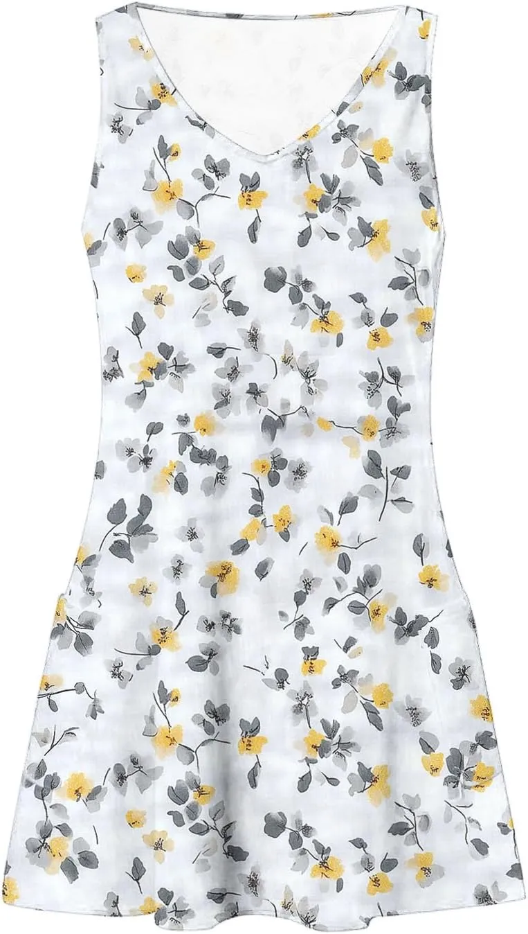 Womens Beach Dresses Trendy Swimsuit Cover Ups Sleeveless Vacation Dresses Floral Flowy Mini Dress Swing Dresses