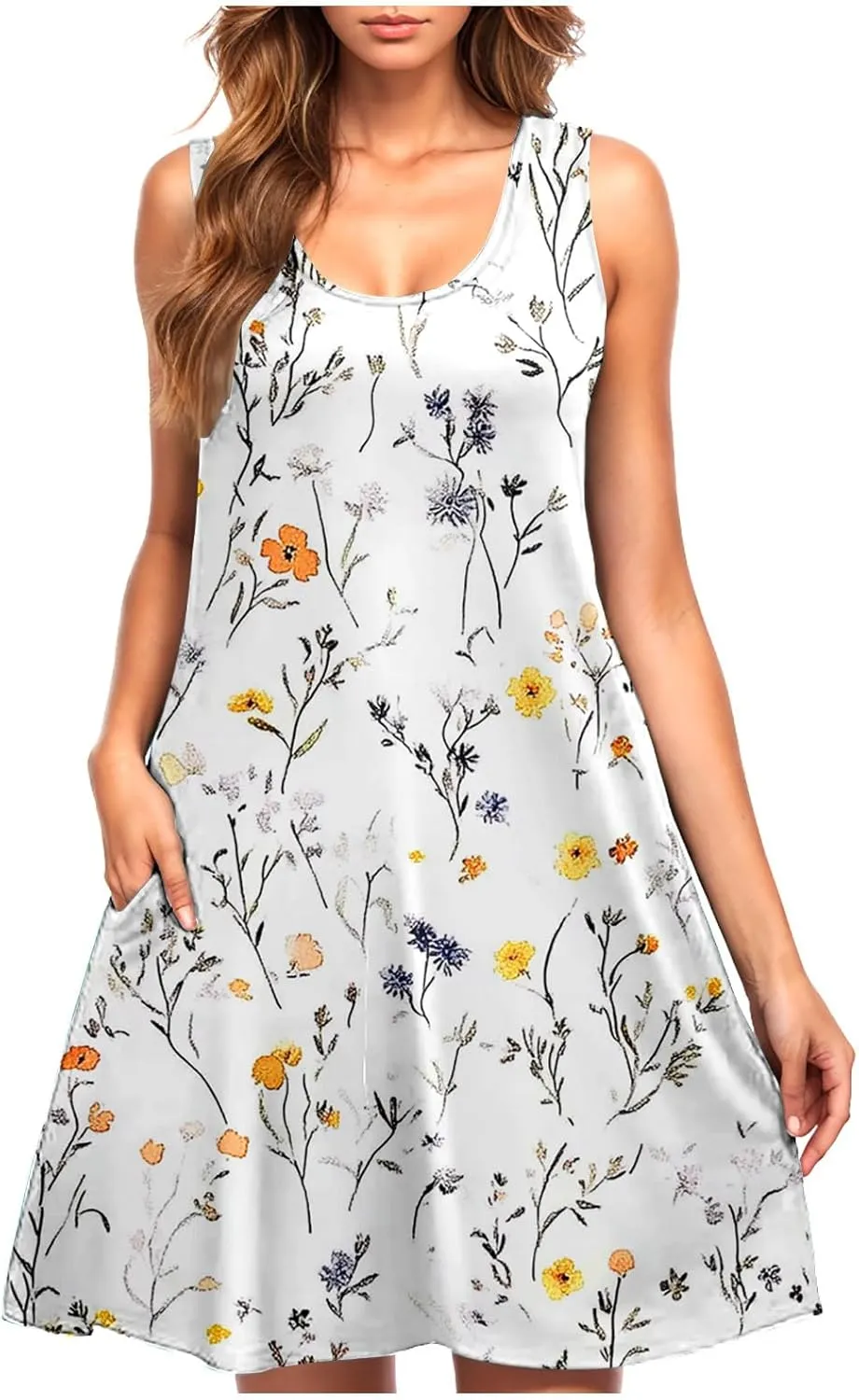 Womens Beach Dresses Trendy Swimsuit Cover Ups Sleeveless Vacation Dresses Floral Swing Mini Dress Flowy Dresses