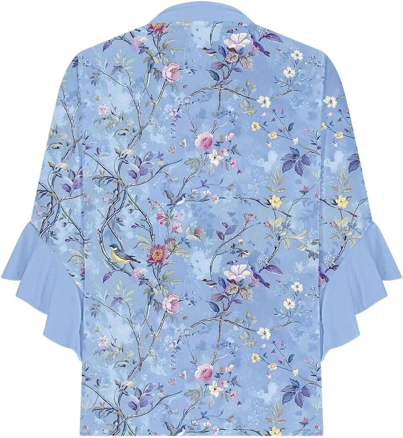 Women's Casual Boho Floral Print Tops Loose V Neck 3/4 Wave Bell Sleeve Flowy Shirts Summer Blouses for Women