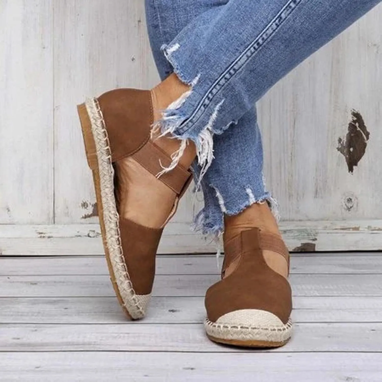 Women's Casual Espadrille Sandals with Closed Toe Vintage Flats Sandal Comfy Walking Jute Sole Summer Footwear
