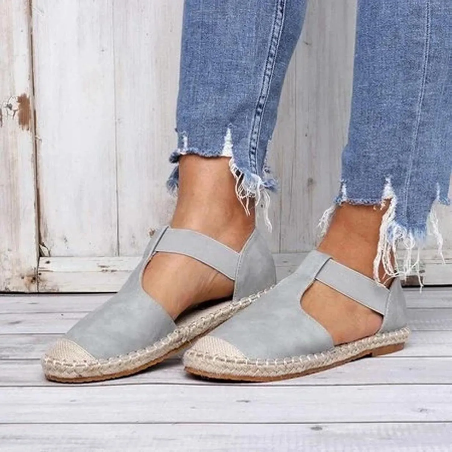 Women's Casual Espadrille Sandals with Closed Toe Vintage Flats Sandal Comfy Walking Jute Sole Summer Footwear