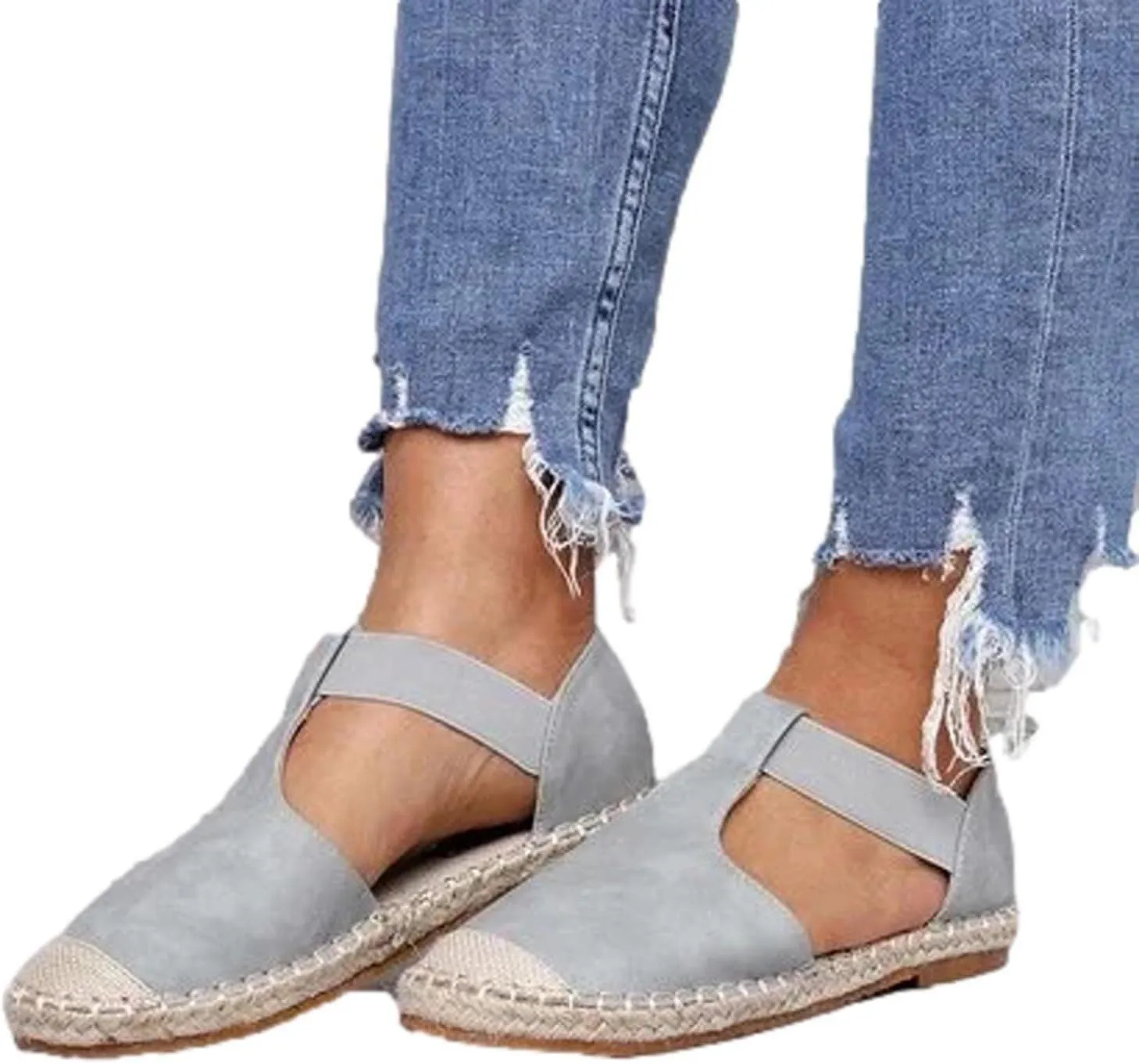 Women's Casual Espadrille Sandals with Closed Toe Vintage Flats Sandal Comfy Walking Jute Sole Summer Footwear