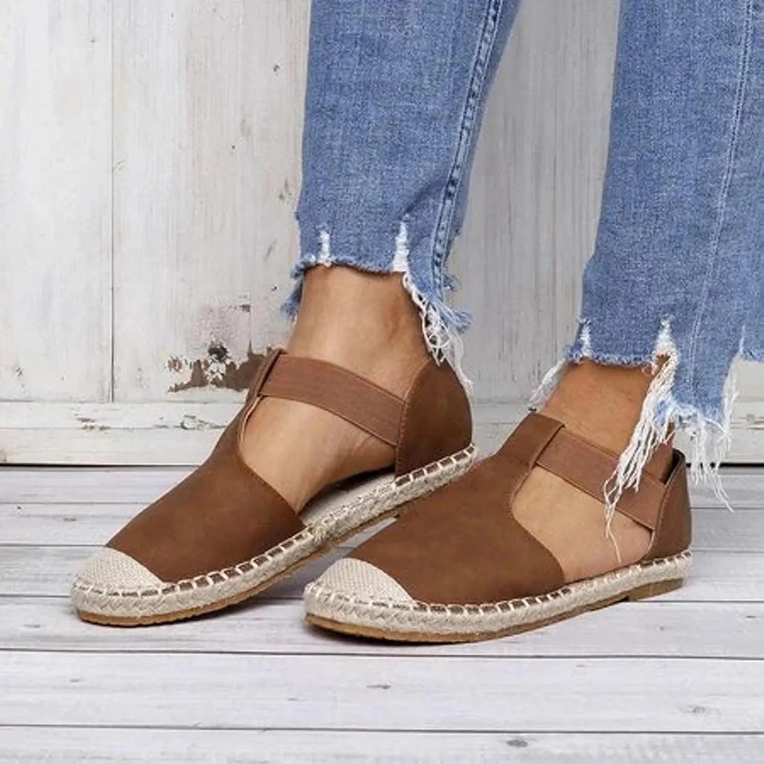 Women's Casual Espadrille Sandals with Closed Toe Vintage Flats Sandal Comfy Walking Jute Sole Summer Footwear