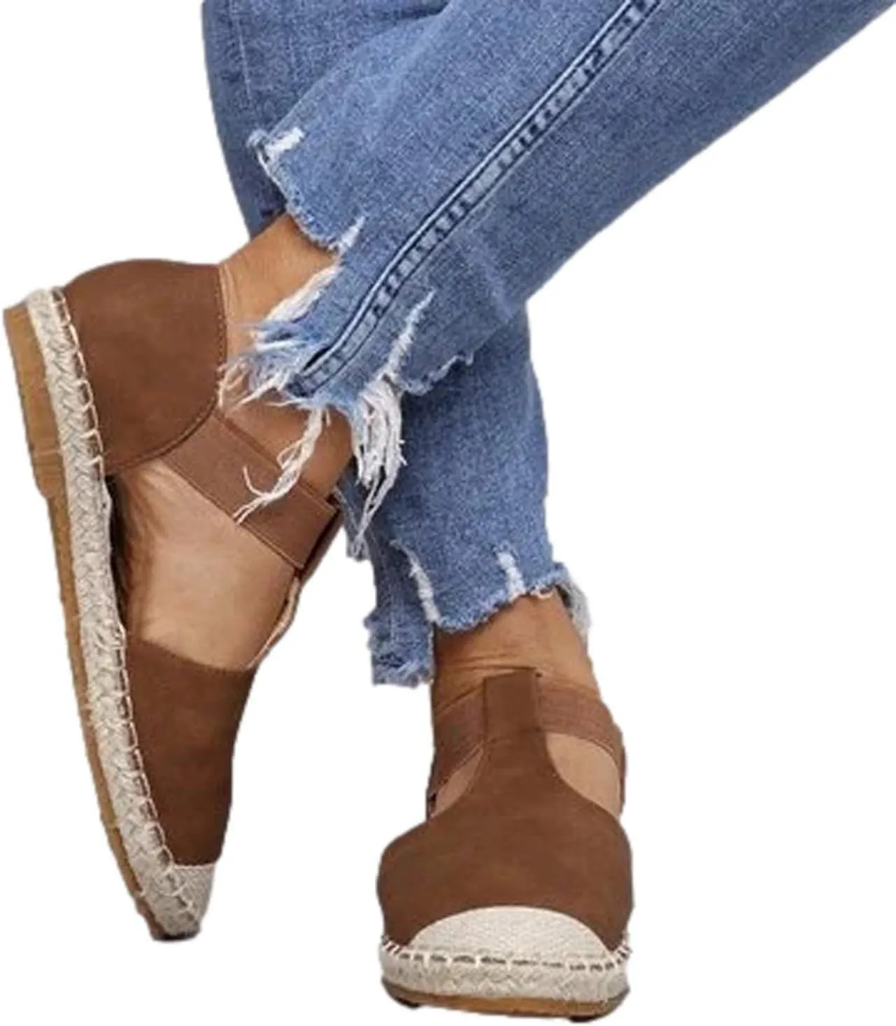 Women's Casual Espadrille Sandals with Closed Toe Vintage Flats Sandal Comfy Walking Jute Sole Summer Footwear