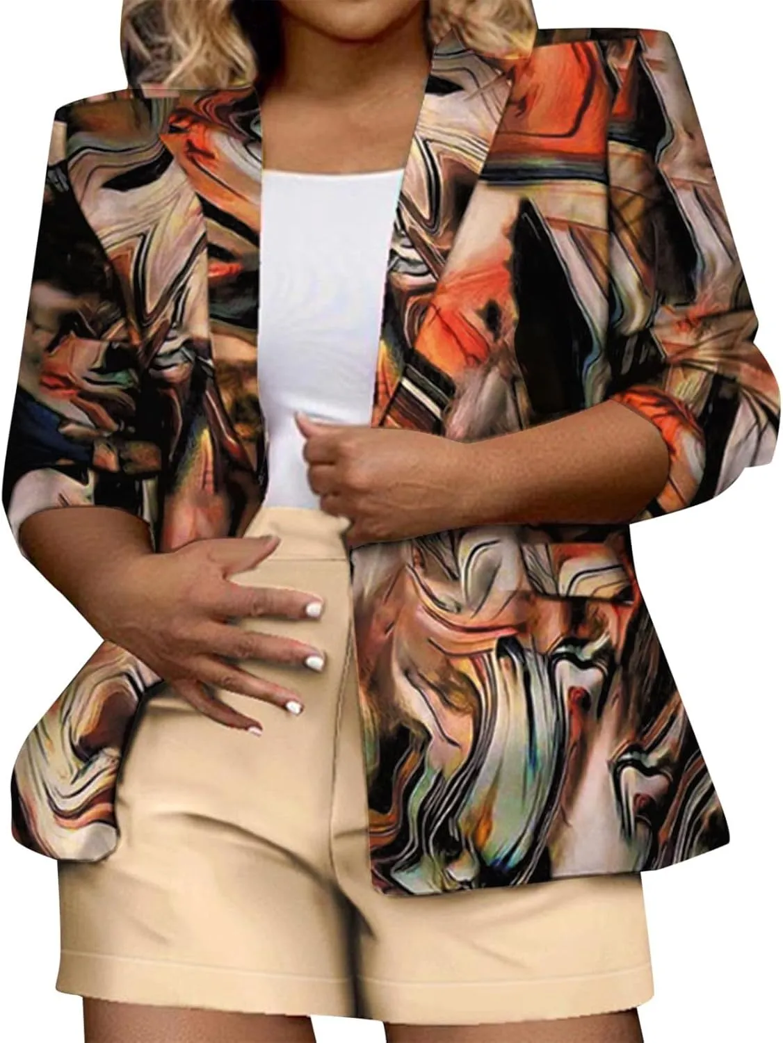 Women's Casual Fashion Printed Lapel Long Sleeved Jacket Trench Coat Women Womens Coat