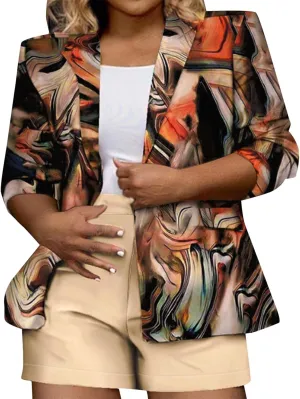 Women's Casual Fashion Printed Lapel Long Sleeved Jacket Trench Coat Women Womens Coat