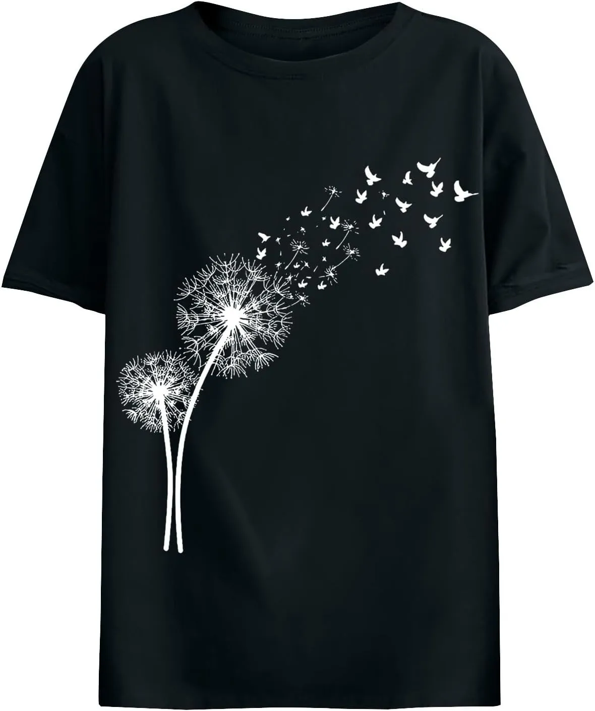 Women's Dandelion Printed Shirt Summer 2025 Short Sleeve Casual Shirts Cute Fit Summer Casual Tee Tops