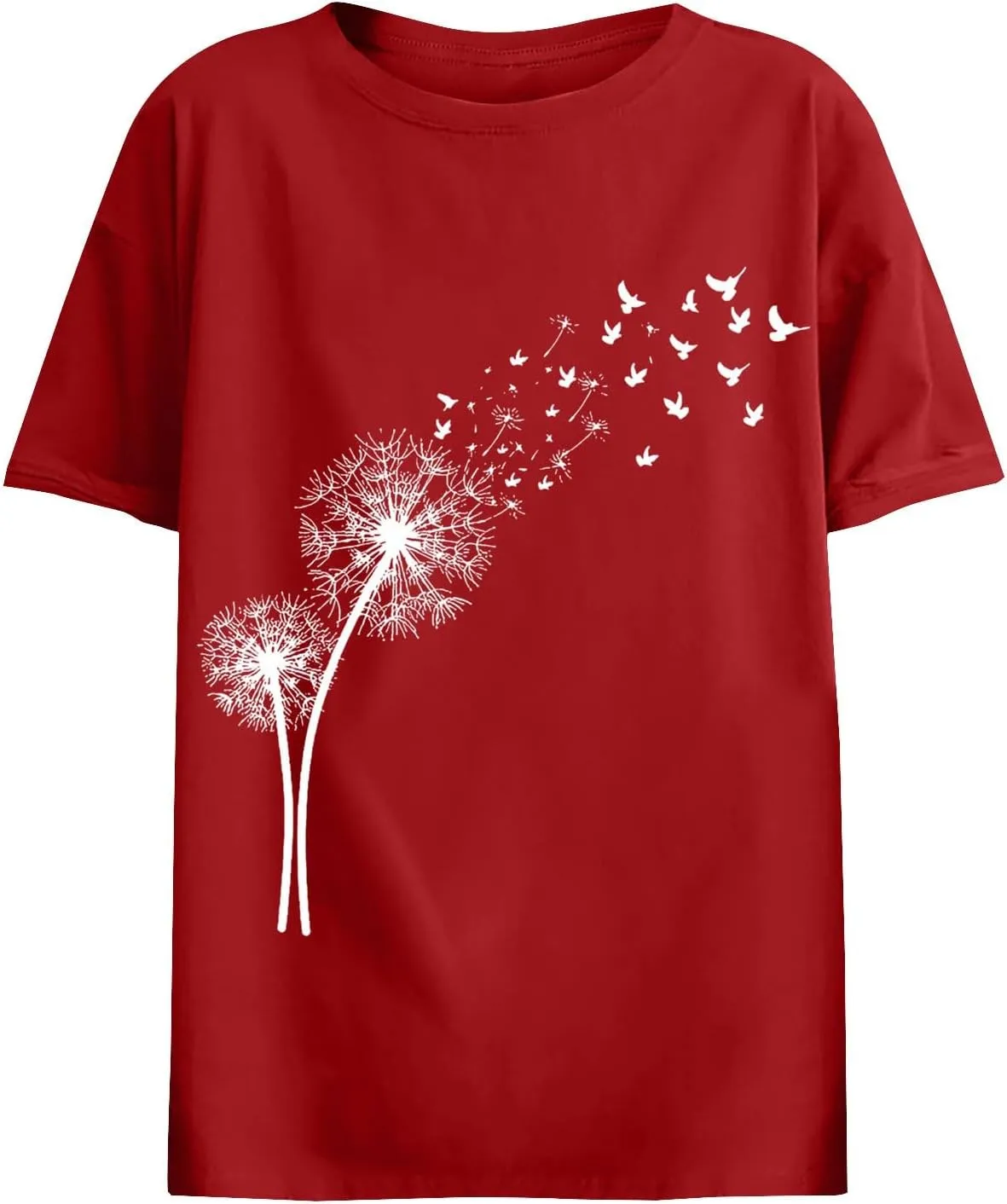 Women's Dandelion Printed Shirt Summer 2025 Short Sleeve Casual Shirts Cute Fit Summer Casual Tee Tops