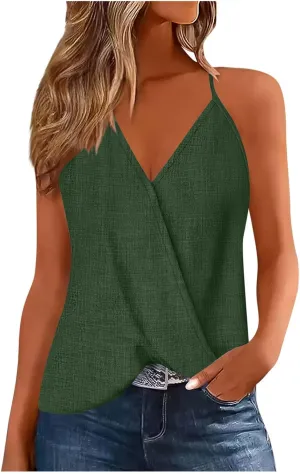 Womens Deep V Neck Wrap Spaghetti Strap Tank Tops Summer Boho Sleeveless Dressy Casual Ladies Shirts Blouses 2025