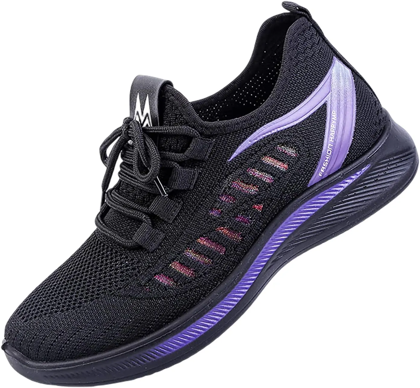 Women's Fashionable Sports Shoes - Korean Version, Casual & Breathable Fly Woven Mesh Running Shoes (4 UK Wide Black)