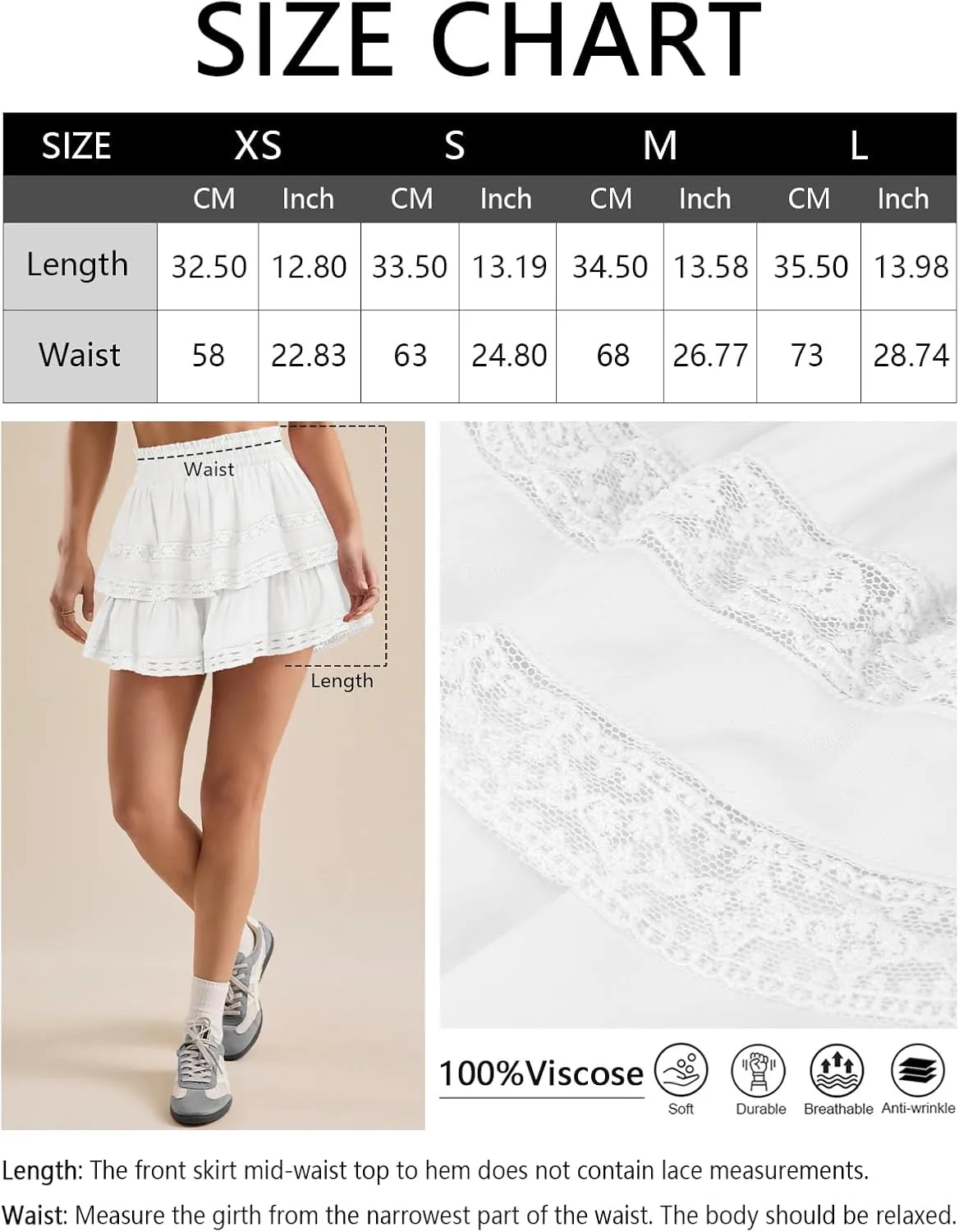 Women's Flowy Summer Shorts for Women Lace Layered Ruffle Pleated High Waist Mini Skirts Casual Swing Beach Skorts