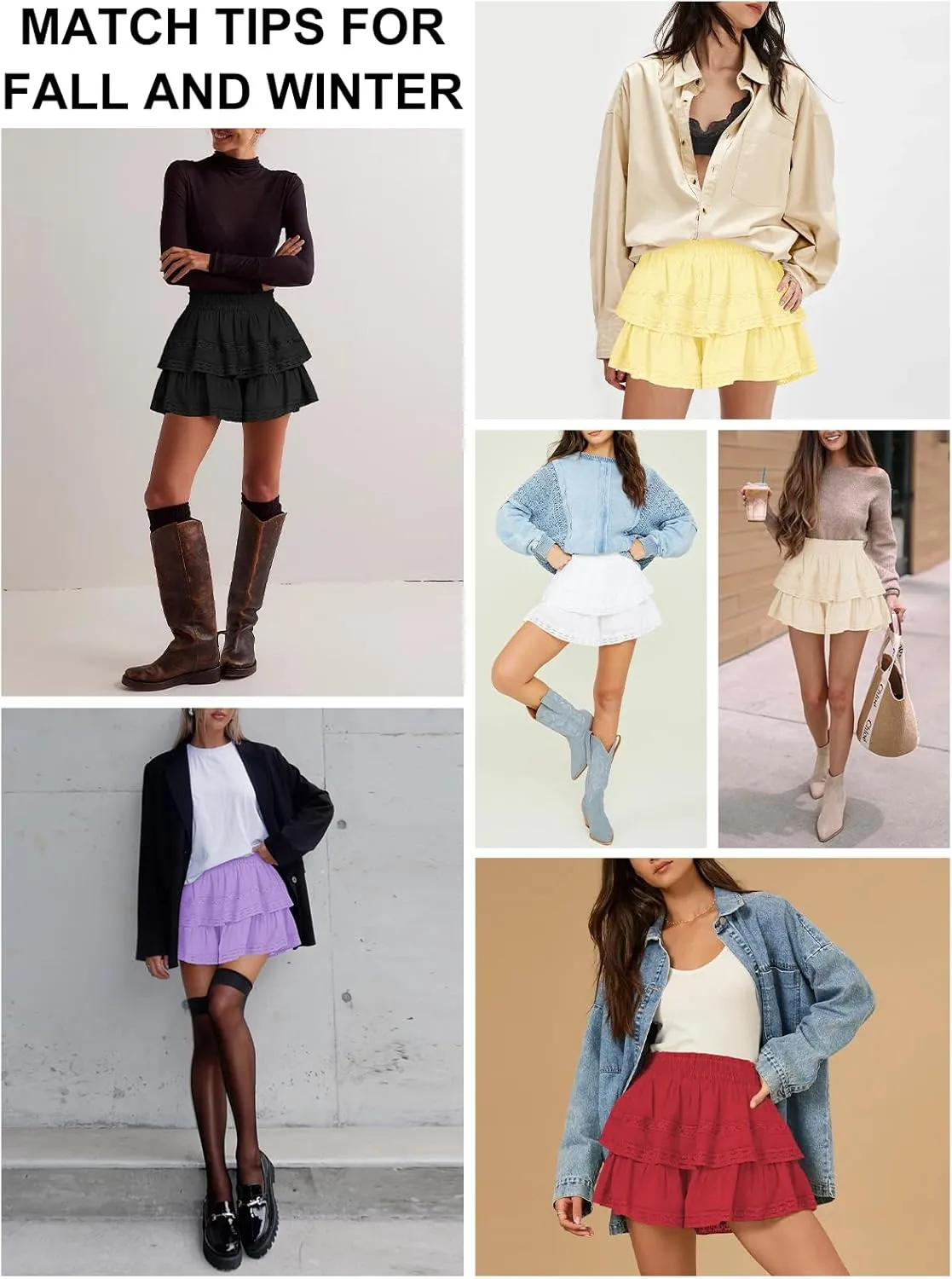 Women's Flowy Summer Shorts for Women Lace Layered Ruffle Pleated High Waist Mini Skirts Casual Swing Beach Skorts