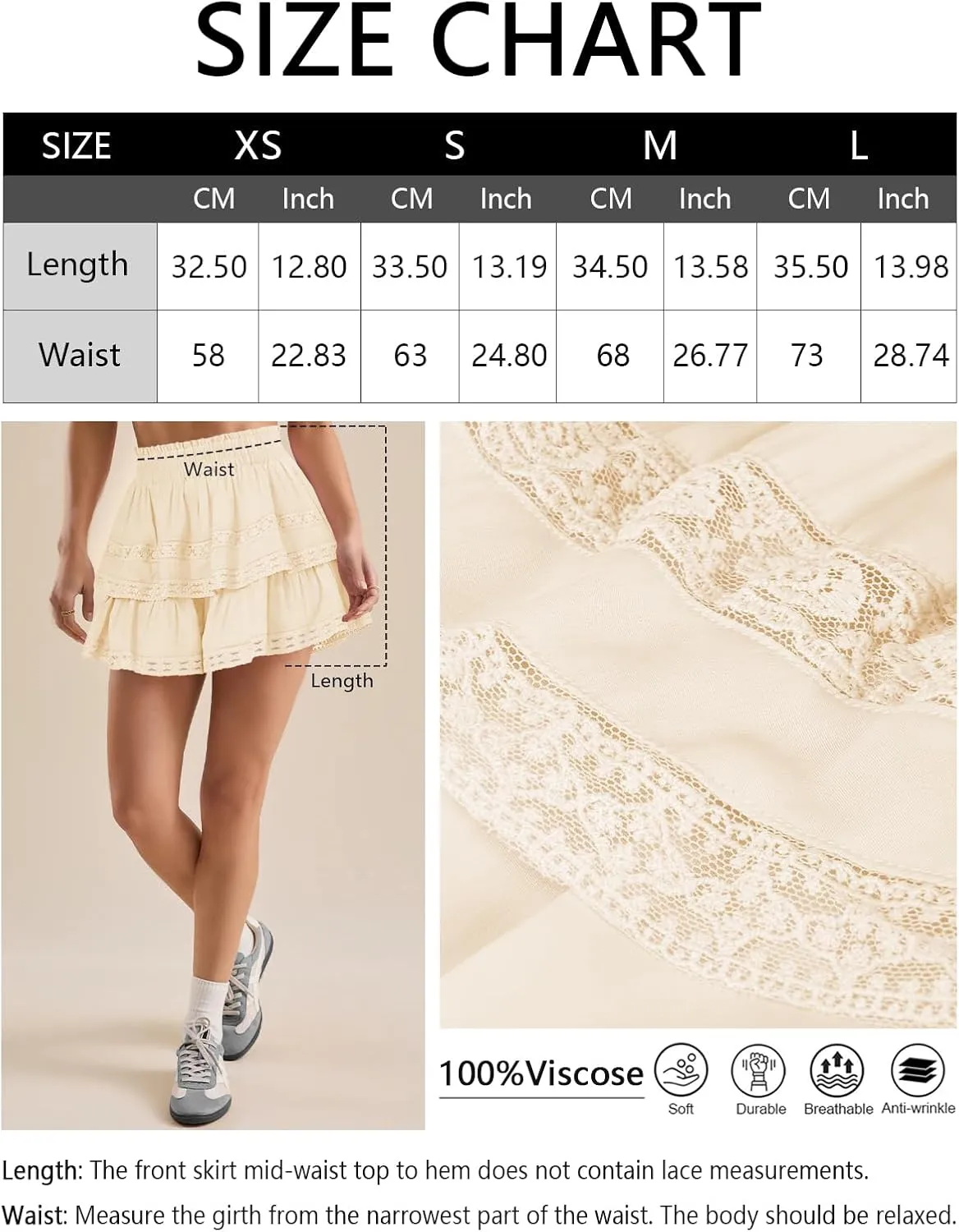 Women's Flowy Summer Shorts for Women Lace Layered Ruffle Pleated High Waist Mini Skirts Casual Swing Beach Skorts