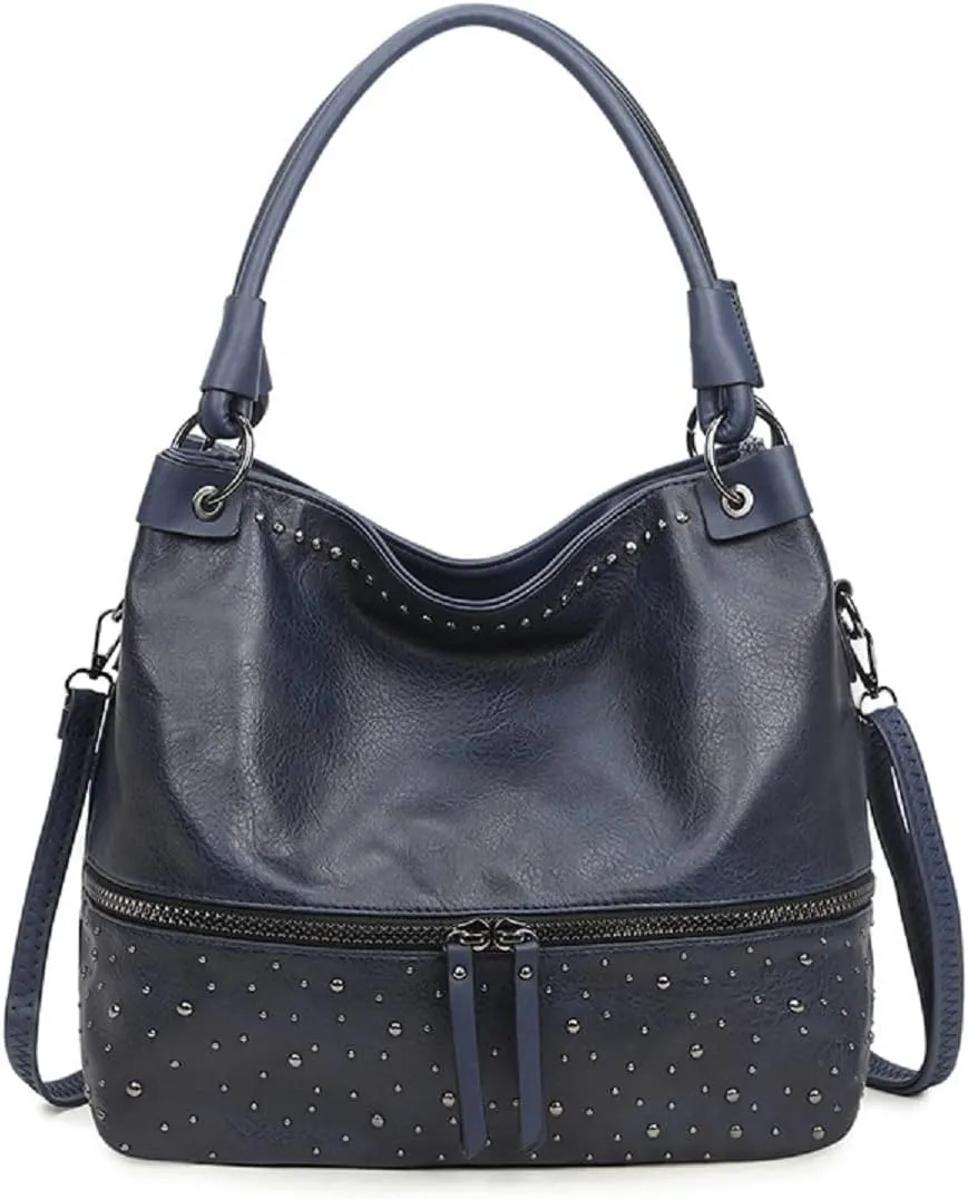 Women's Handbag PU Leather Shoulder Bag Rivets Satchel Fashion Purse Hobo Tote Top-Handle Crossbody Bag