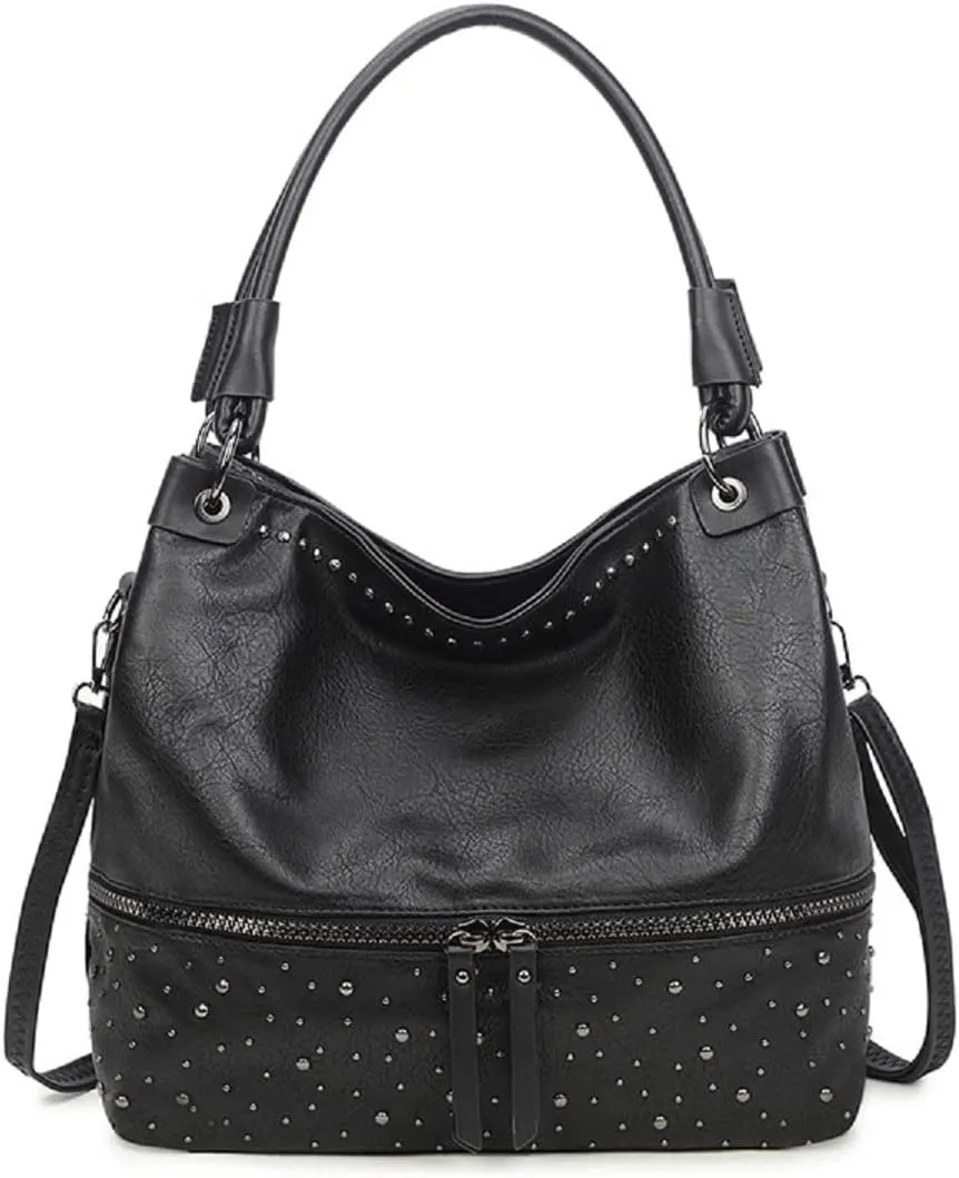 Women's Handbag PU Leather Shoulder Bag Rivets Satchel Fashion Purse Hobo Tote Top-Handle Crossbody Bag