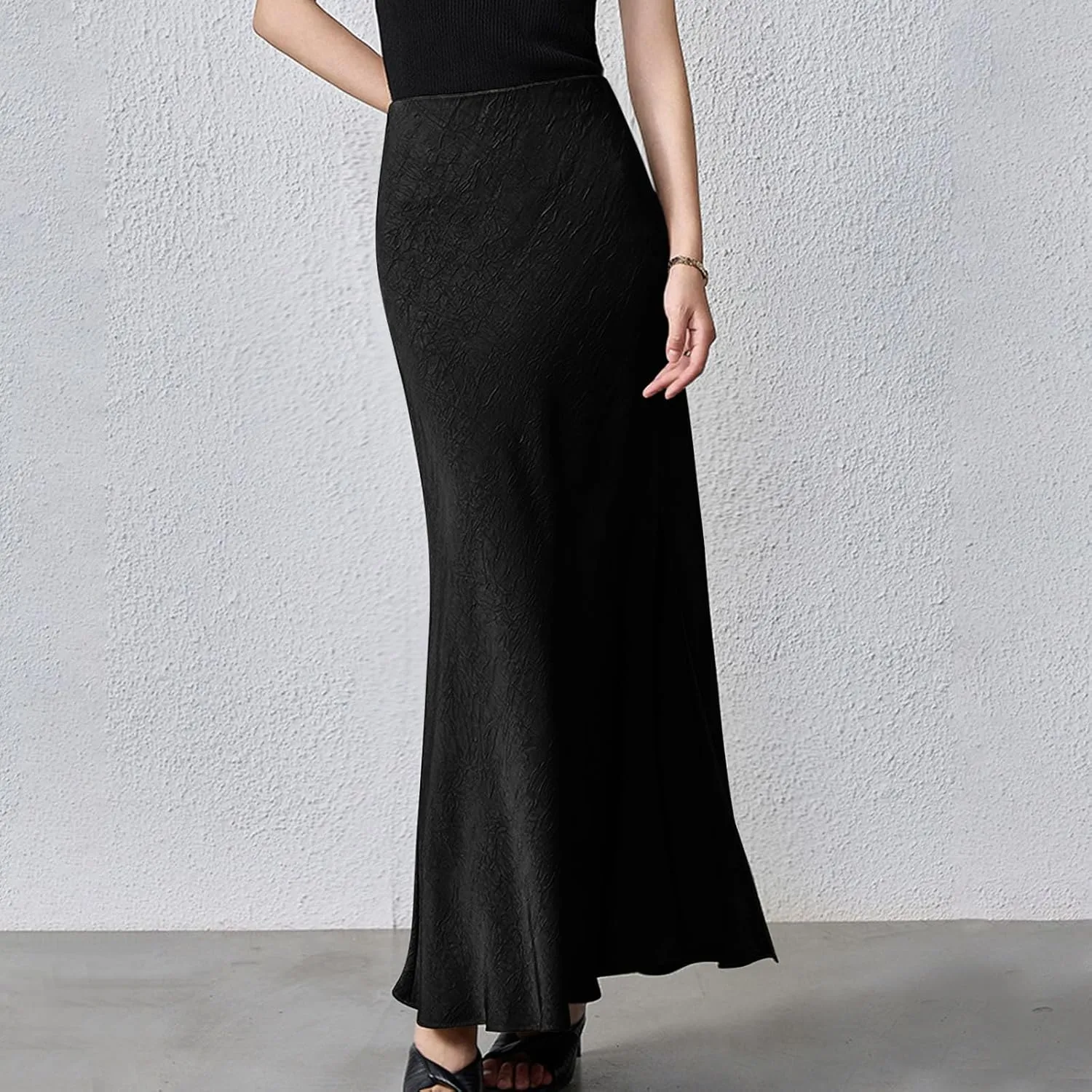 Women's Long Mermaid Skirt Elegant High Waist Fishtail Cocktail Party Wedding Flared A-Line Flowy Swing Maxi Skirts