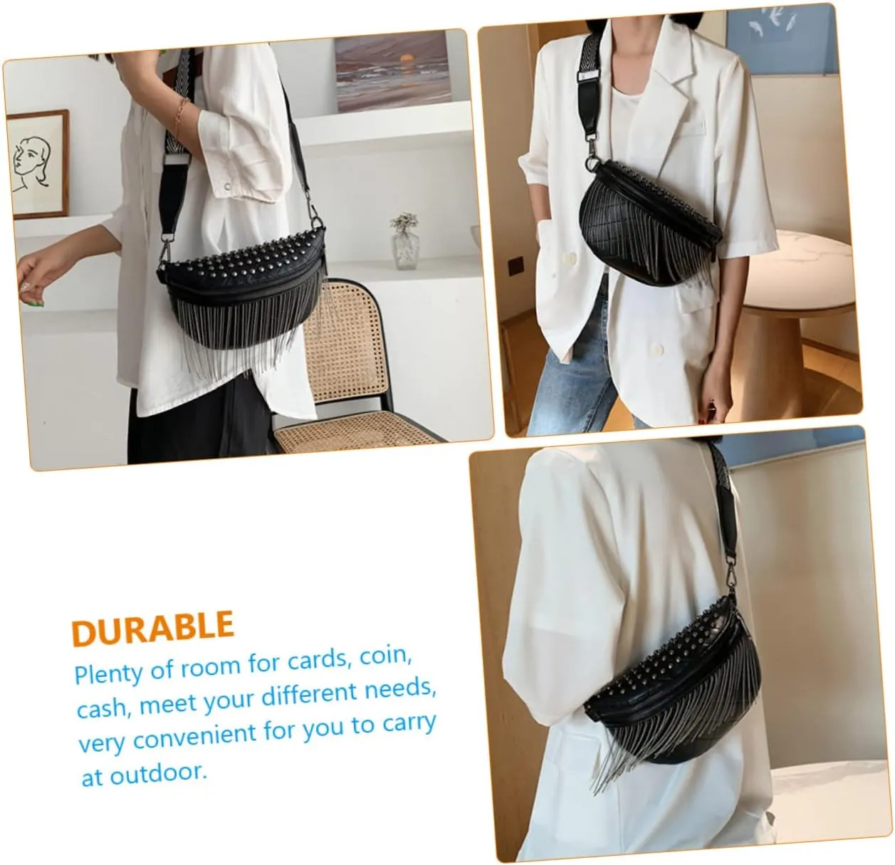 Women's Phone Crossbody Bag Studded Tassel Shoulder Purse for Occasions