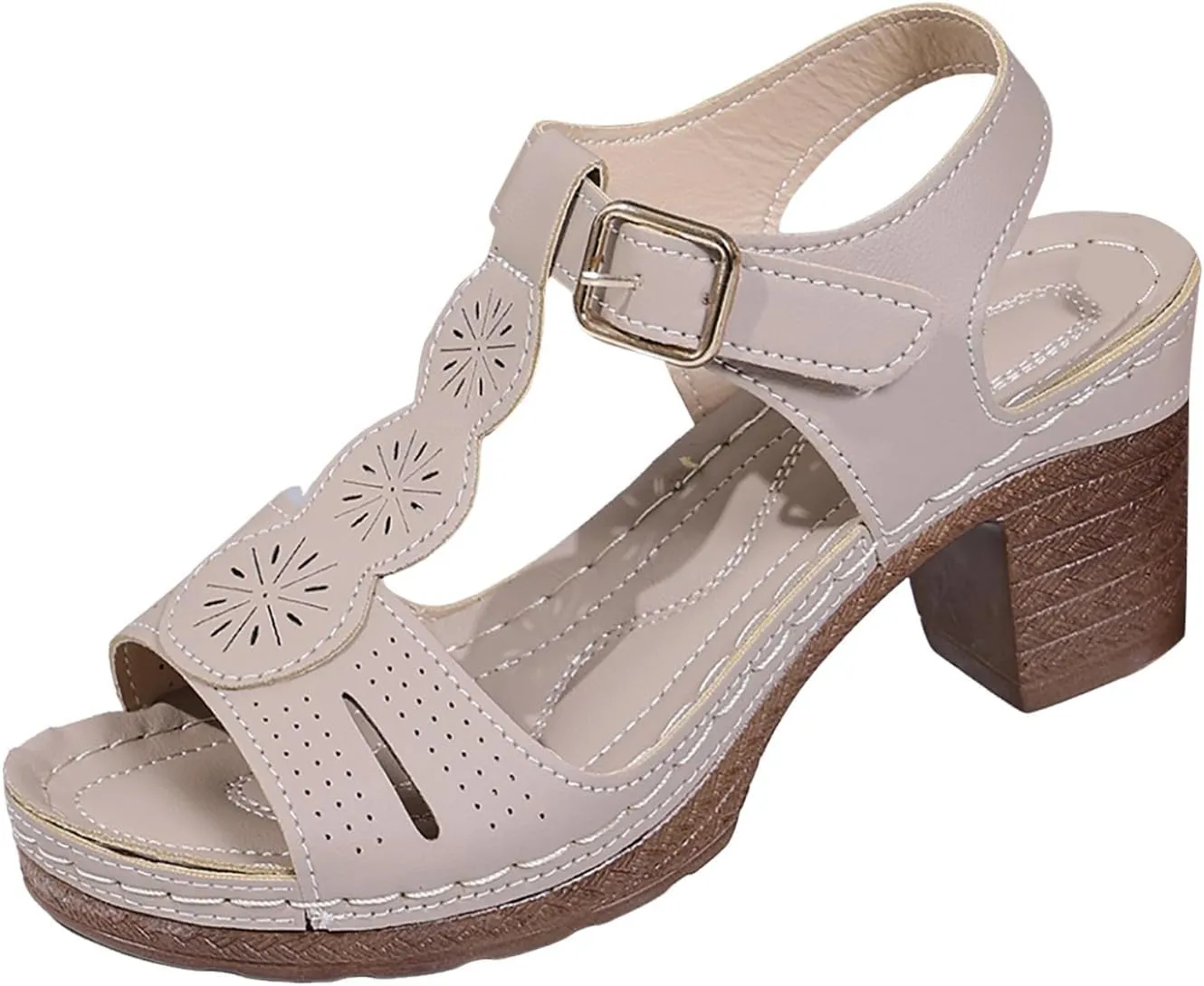 Women's Platform Heels Sandals Chunky Wide Width Low Heel Sandal Summer Buckle Ankle Strap Shoes Casual Beach Walking Sandals Lightweight Daily Wear Heeled Sandal