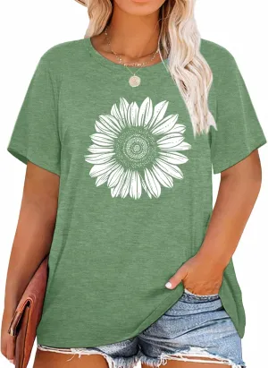 Womens Plus Size Daisy Graphic T-Shirt Summer Flower Cute Short Sleeve Shirts Casual Loose Tees Tops for Women