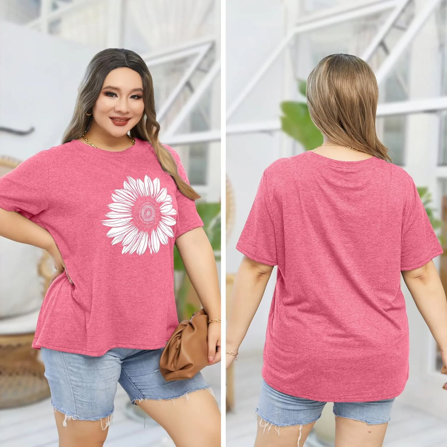 Womens Plus Size Daisy Graphic T-Shirt Summer Flower Cute Short Sleeve Shirts Casual Loose Tees Tops for Women