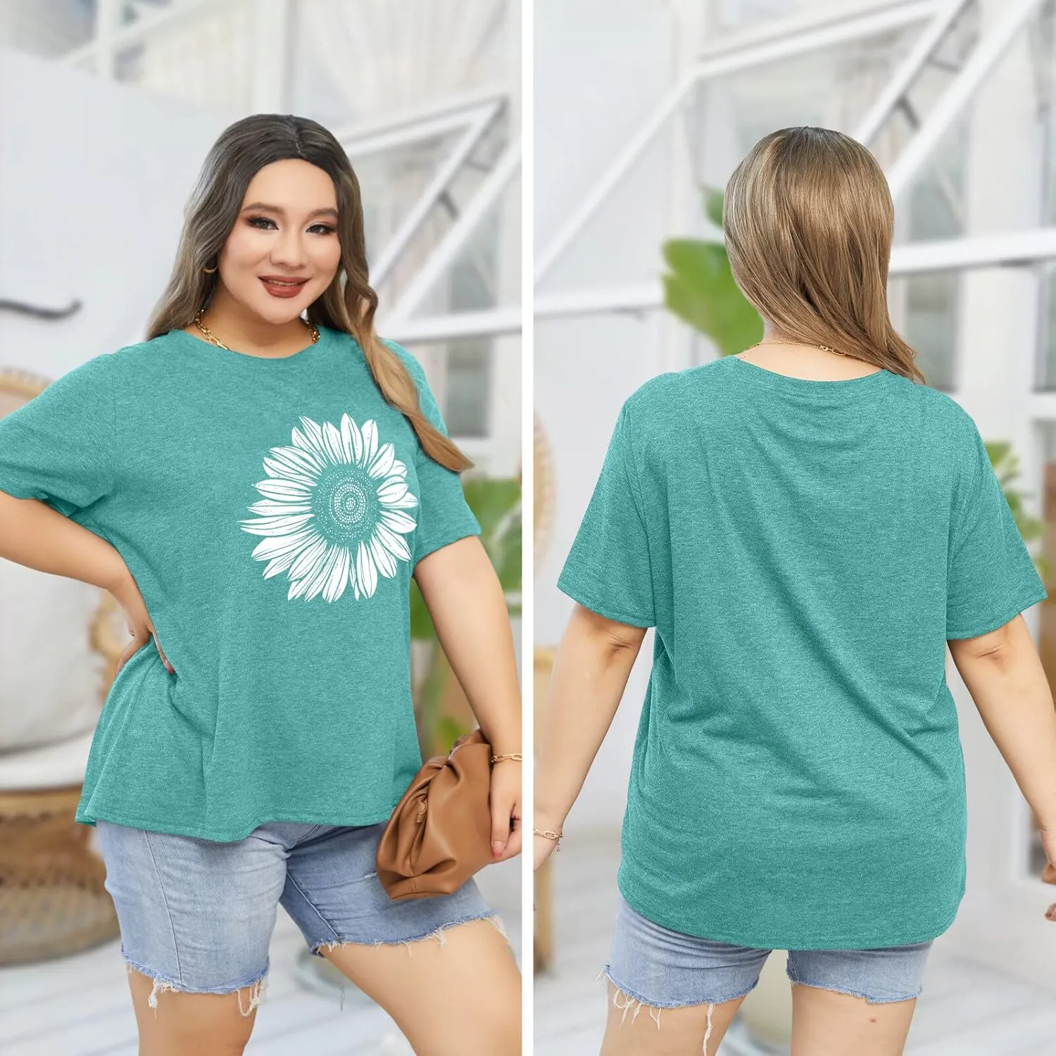 Womens Plus Size Daisy Graphic T-Shirt Summer Flower Cute Short Sleeve Shirts Casual Loose Tees Tops for Women