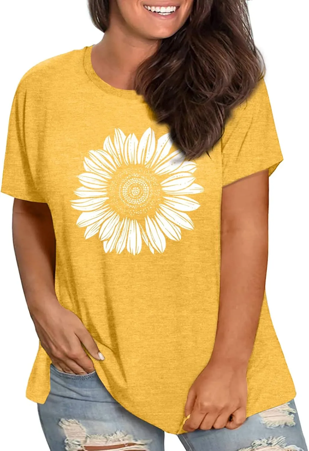 Womens Plus Size Daisy Graphic T-Shirt Summer Flower Cute Short Sleeve Shirts Casual Loose Tees Tops for Women