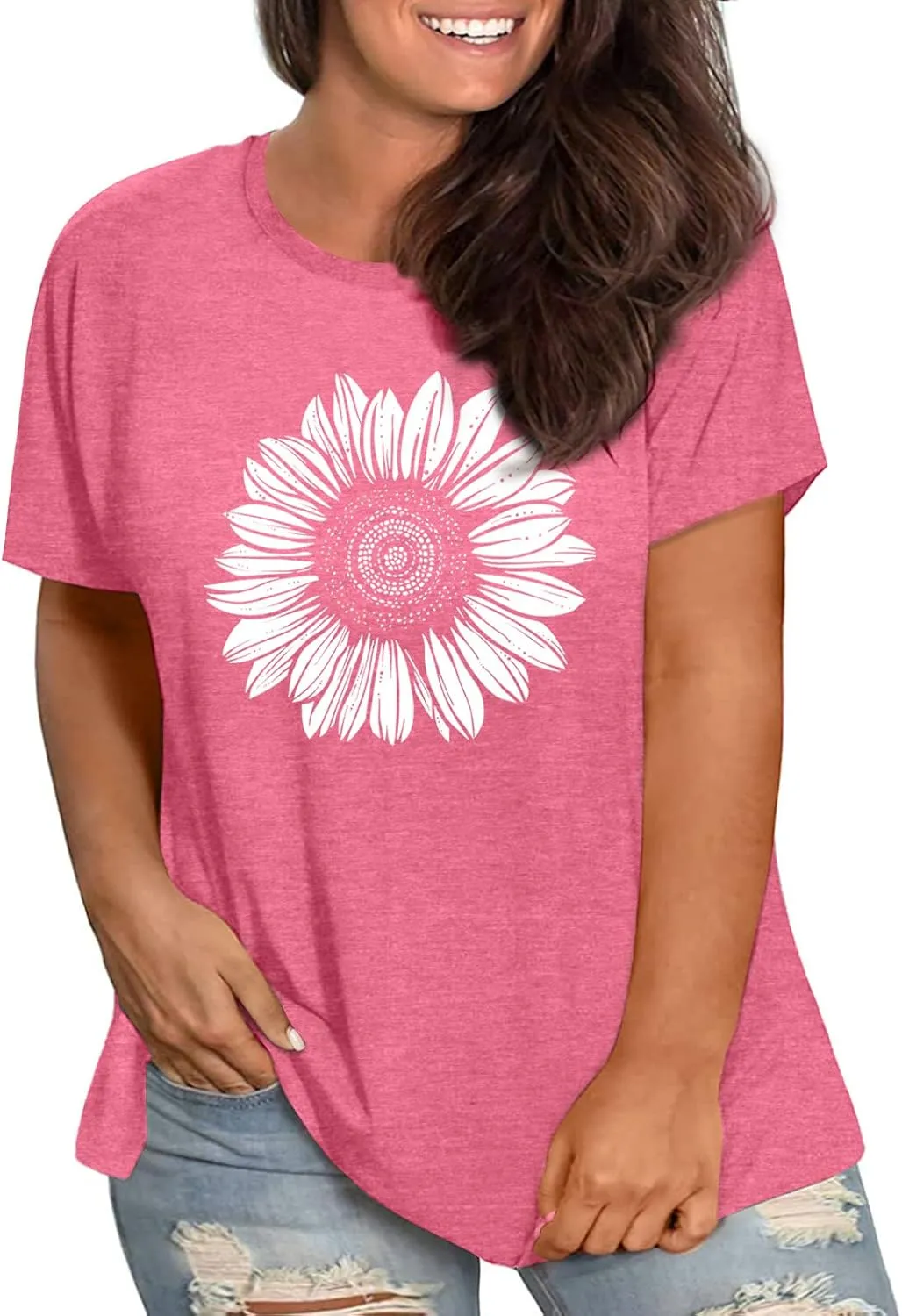 Womens Plus Size Daisy Graphic T-Shirt Summer Flower Cute Short Sleeve Shirts Casual Loose Tees Tops for Women