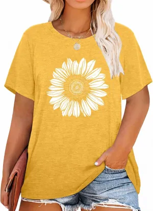 Womens Plus Size Daisy Graphic T-Shirt Summer Flower Cute Short Sleeve Shirts Casual Loose Tees Tops for Women