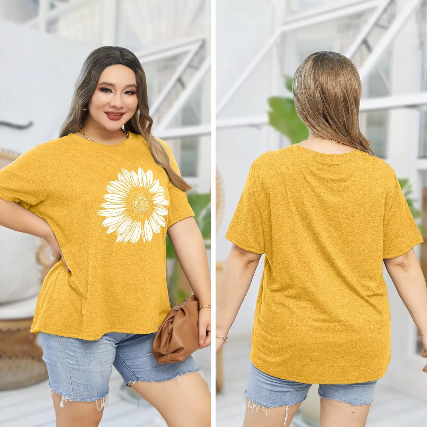 Womens Plus Size Daisy Graphic T-Shirt Summer Flower Cute Short Sleeve Shirts Casual Loose Tees Tops for Women