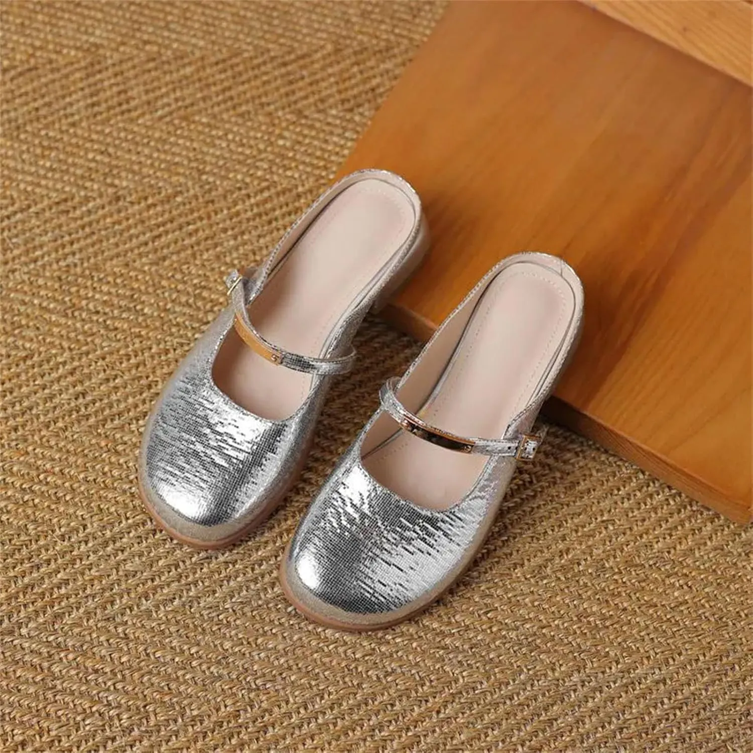 Women's Round Toe Buckle Mules - Low Heel Slip-On, Plus Size Daily Casual Shoes