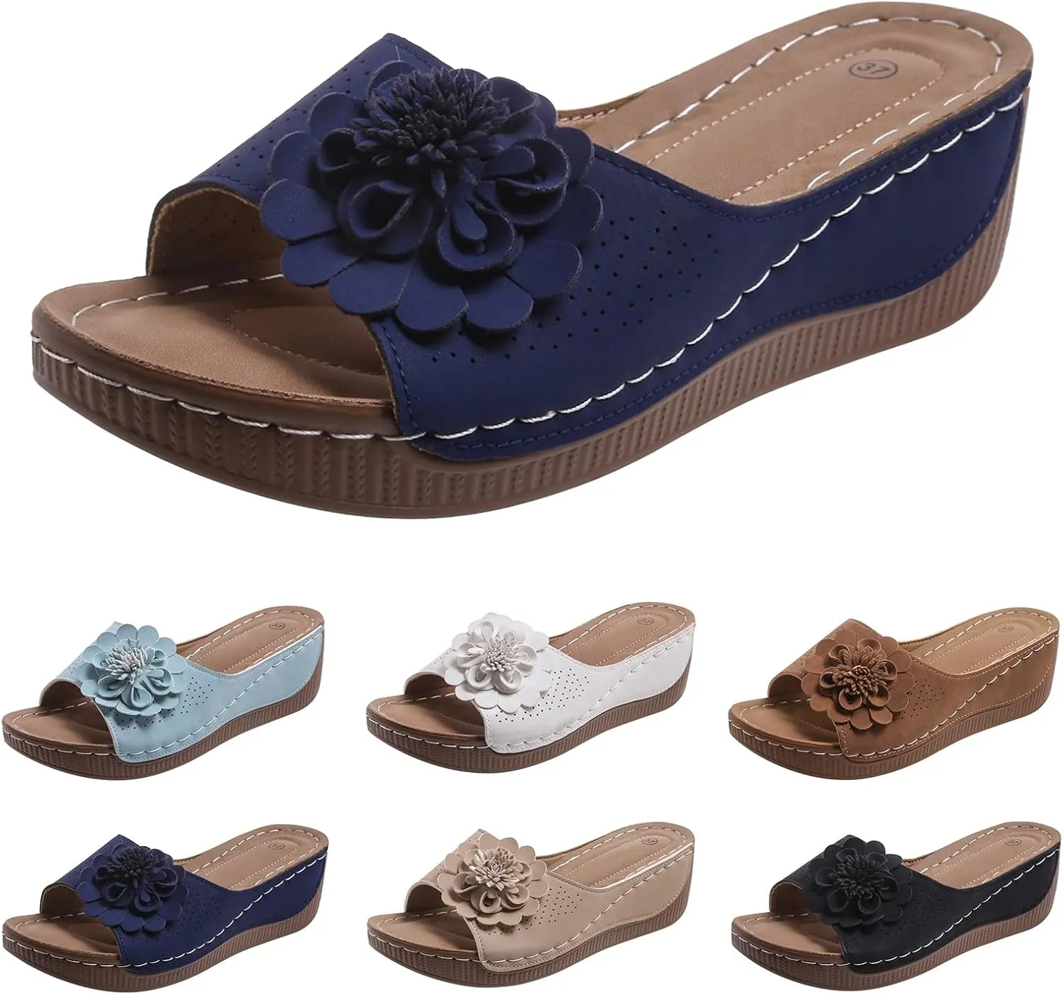 Womens Sandals Block Heel Fish Mouth Flowers Comfortable Hollow Out Open Toe Breathable Adjustable Strappy Shoes