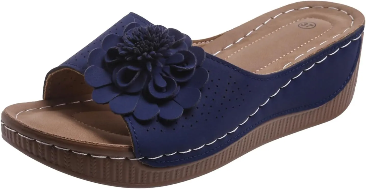 Womens Sandals Block Heel Fish Mouth Flowers Comfortable Hollow Out Open Toe Breathable Adjustable Strappy Shoes