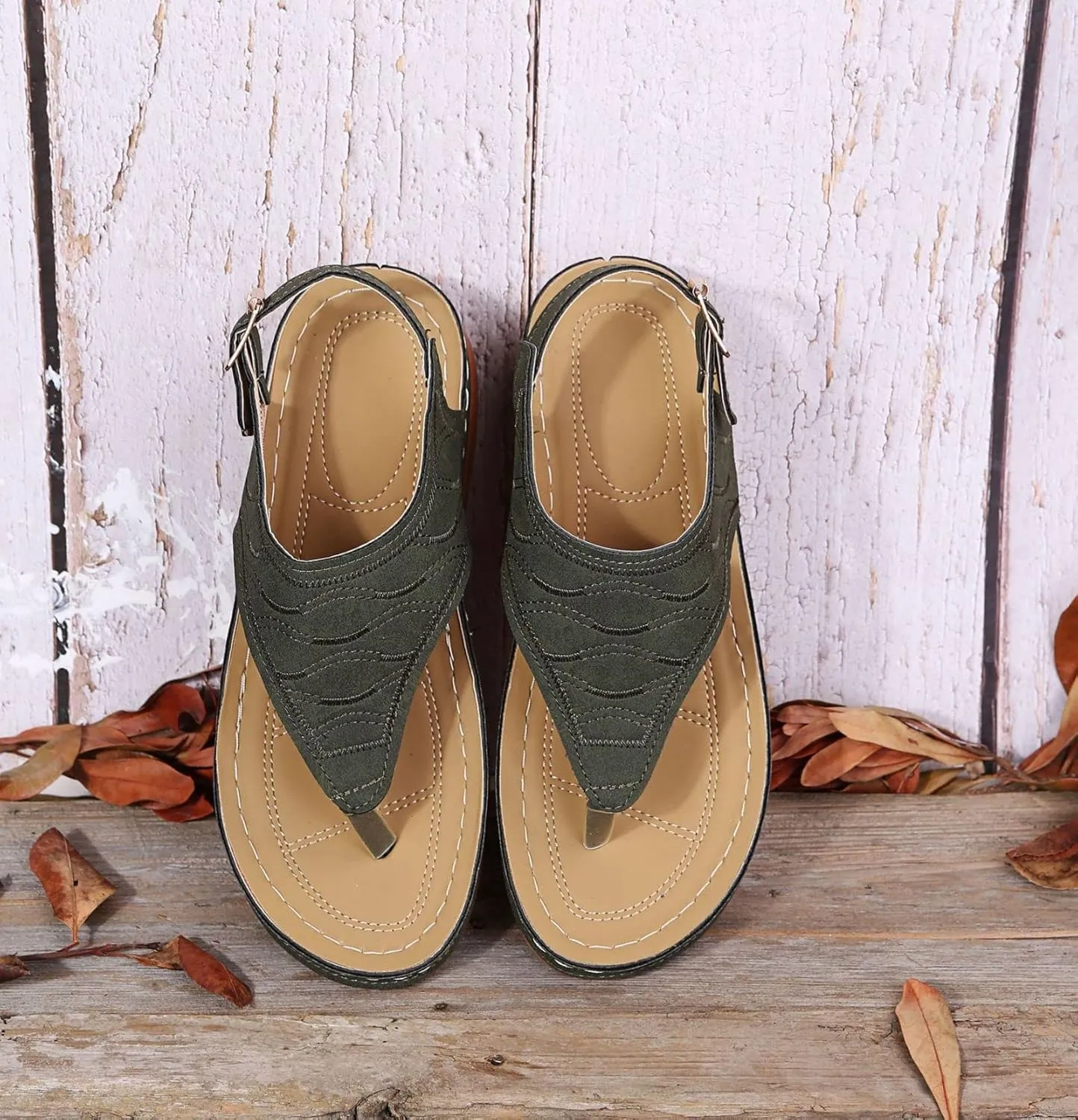 Women's Sandals Thong Slide Flat Slippers Arch Support Sandals with Strappy String Ankle Strap Gladiator Walking Shoes