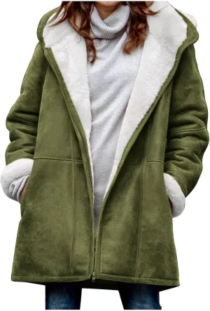 Womens Sherpa Lined Jackets Plus Size Winter Coats Faux Suede Pea Coat Warm Fleece Parka Outerwear