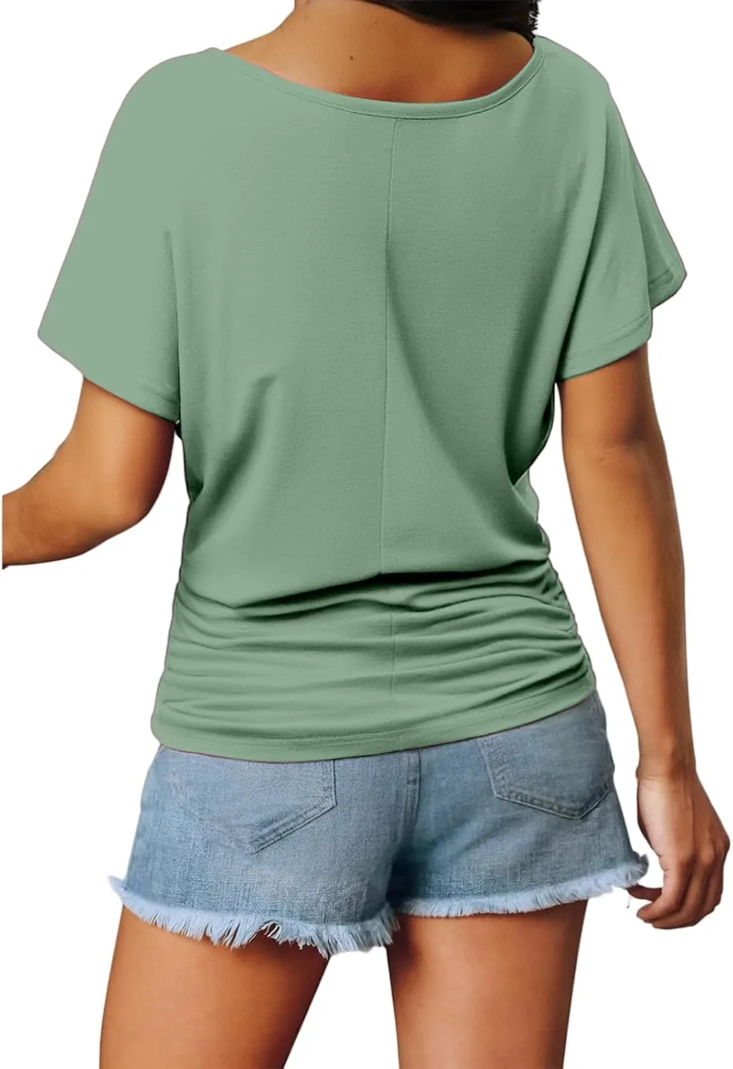 Women's Short Sleeve Shirts V Neck Ruched Tops Business Casual Top Summer Shirt Loose fit tee Solid Basic Clothes