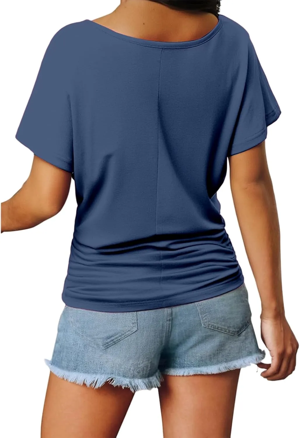 Women's Short Sleeve Shirts V Neck Ruched Tops Business Casual Top Summer Shirt Loose fit tee Solid Basic Clothes