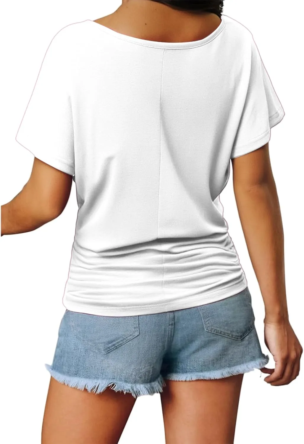 Women's Short Sleeve Shirts V Neck Ruched Tops Business Casual Top Summer Shirt Loose fit tee Solid Basic Clothes