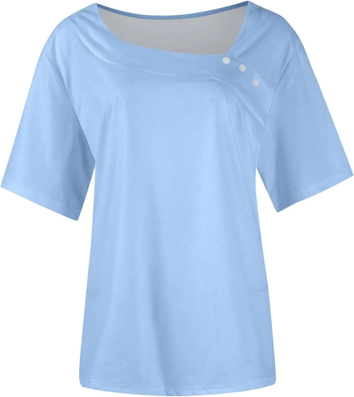 Womens Short Sleeve Tops Casual Asymmetrical Neck Cute Summer Shirts Button Loose Fit Business Dressy Blouses