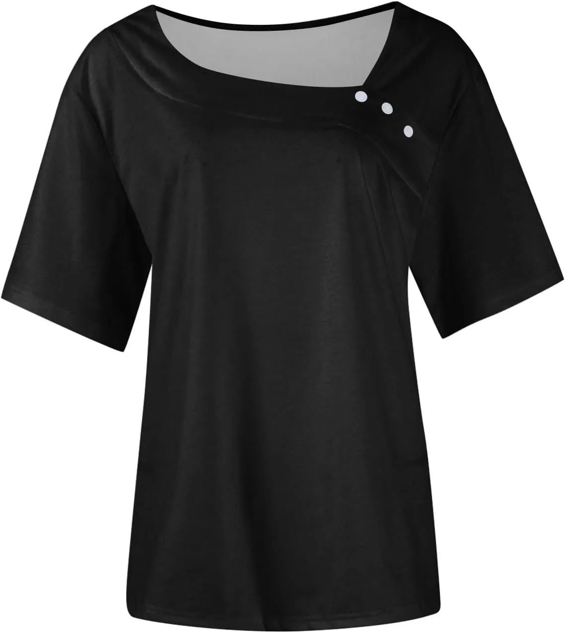 Womens Short Sleeve Tops Casual Asymmetrical Neck Cute Summer Shirts Button Loose Fit Business Dressy Blouses