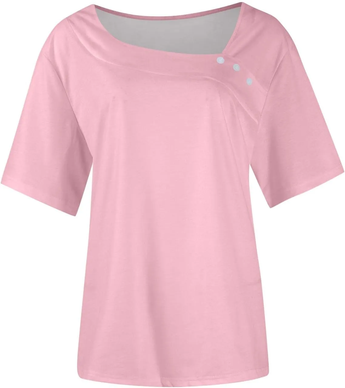 Womens Short Sleeve Tops Casual Asymmetrical Neck Cute Summer Shirts Button Loose Fit Business Dressy Blouses
