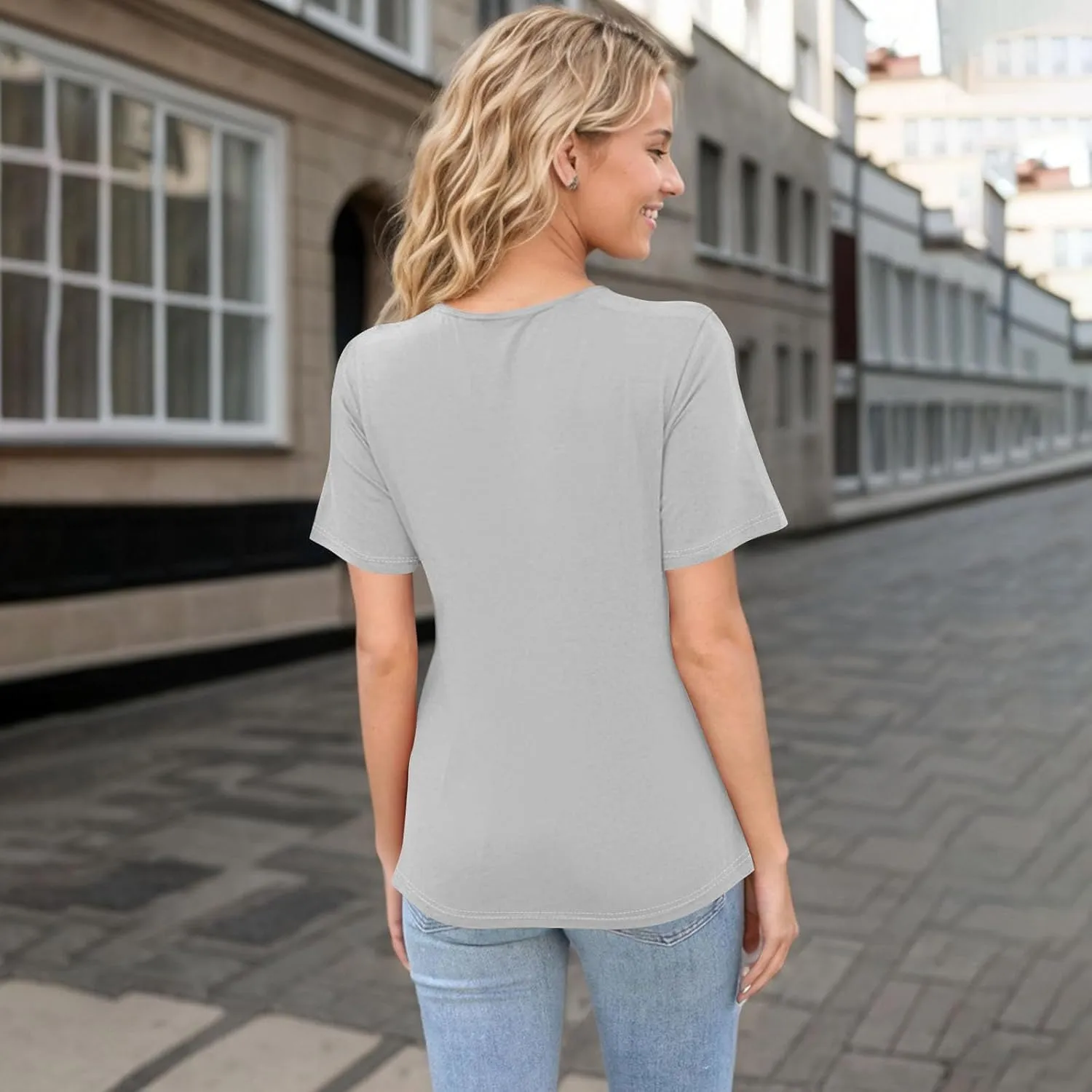 Womens Short Sleeve Tops Casual Asymmetrical Neck Cute Summer Shirts Button Loose Fit Business Dressy Blouses