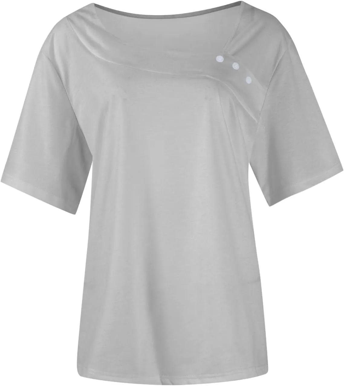 Womens Short Sleeve Tops Casual Asymmetrical Neck Cute Summer Shirts Button Loose Fit Business Dressy Blouses