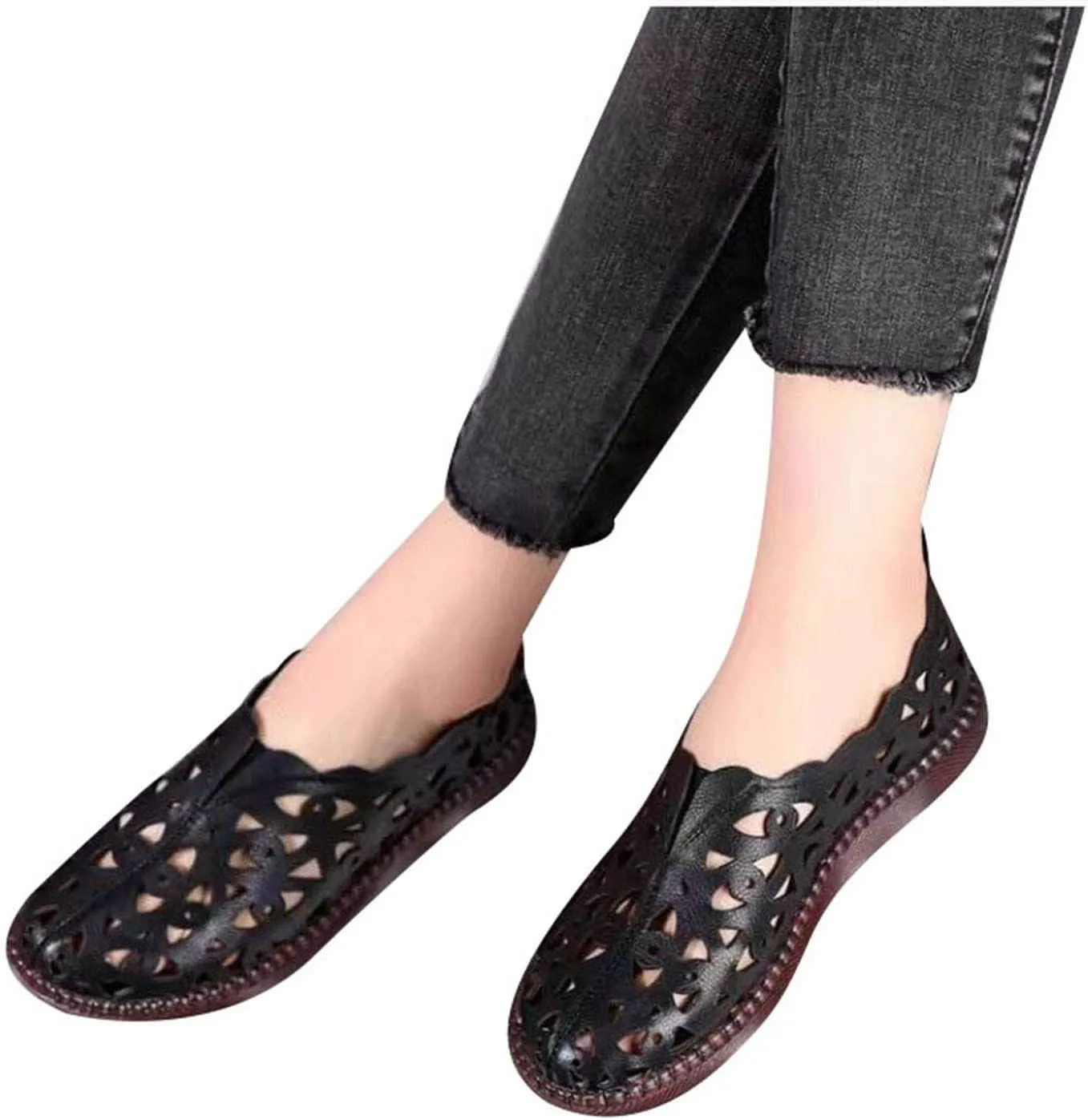 Women's Slip-On Sandals Comfortable Hollow Out Loafers Casual Closed Toe Flats Breathable Sandal Summer Footwear