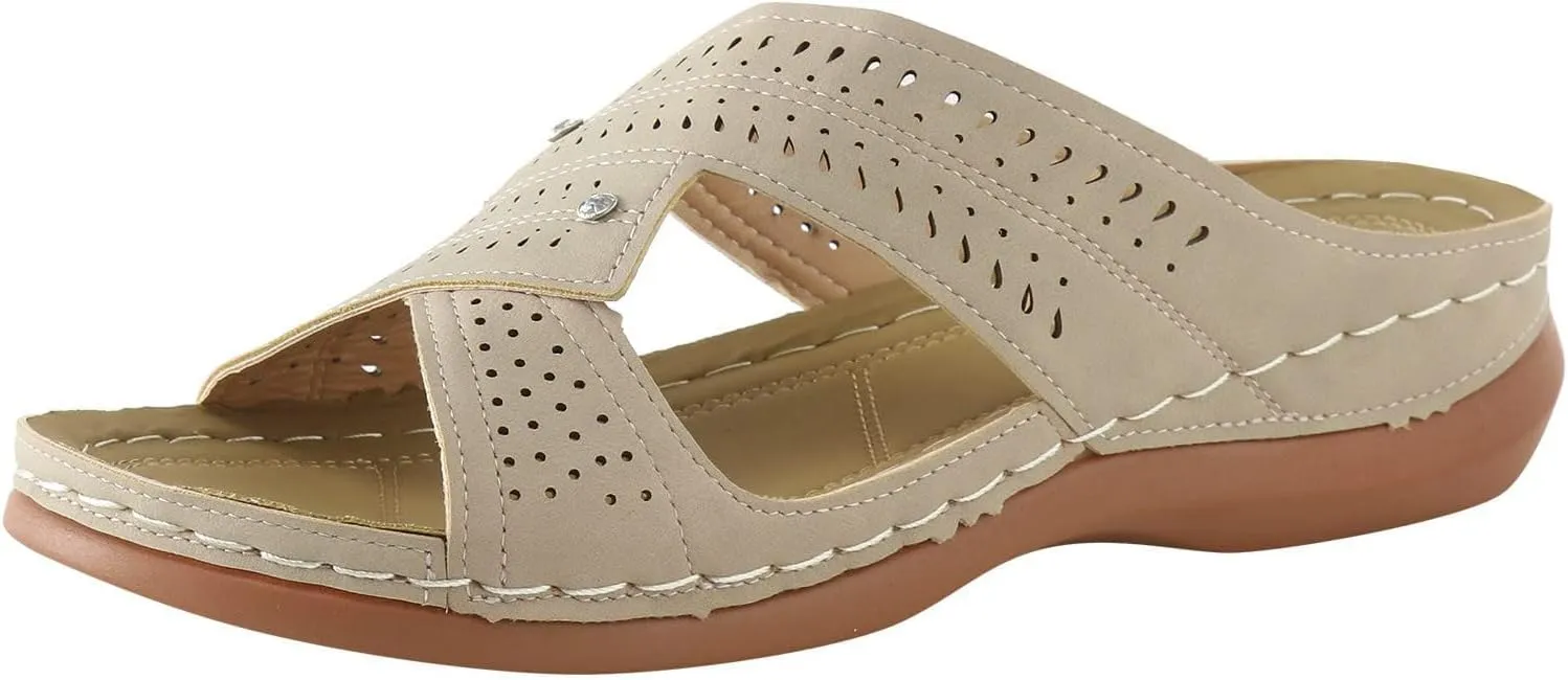 Women's Slippers Sandals for Women 2025 Comfortable Open Toe Shoes Cross Round Head Casual Plus Size High Heel Hollow Wedge Slippers