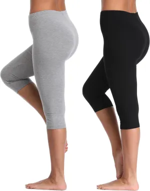 Women's Soft Capri Leggings Lightweight Cropped Leggings 3/4 Stretch Capris Yoga Pants - Rug & Plus
