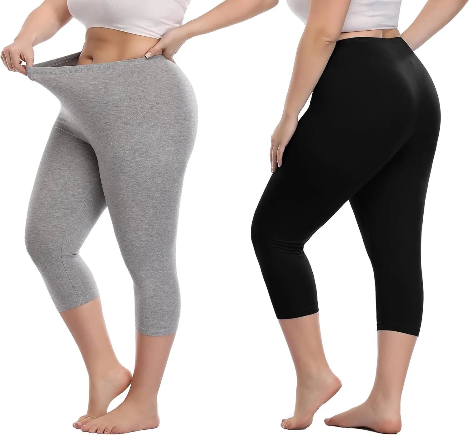 Women's Soft Capri Leggings Lightweight Cropped Leggings 3/4 Stretch Capris Yoga Pants - Rug & Plus