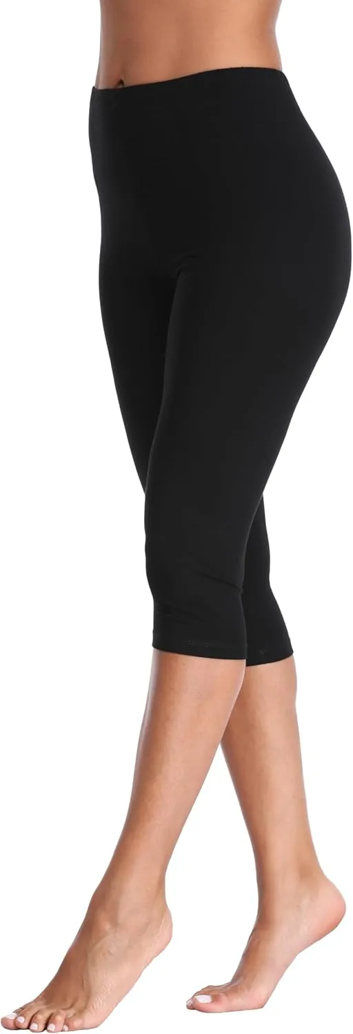Women's Soft Capri Leggings Lightweight Cropped Leggings 3/4 Stretch Capris Yoga Pants - Rug & Plus