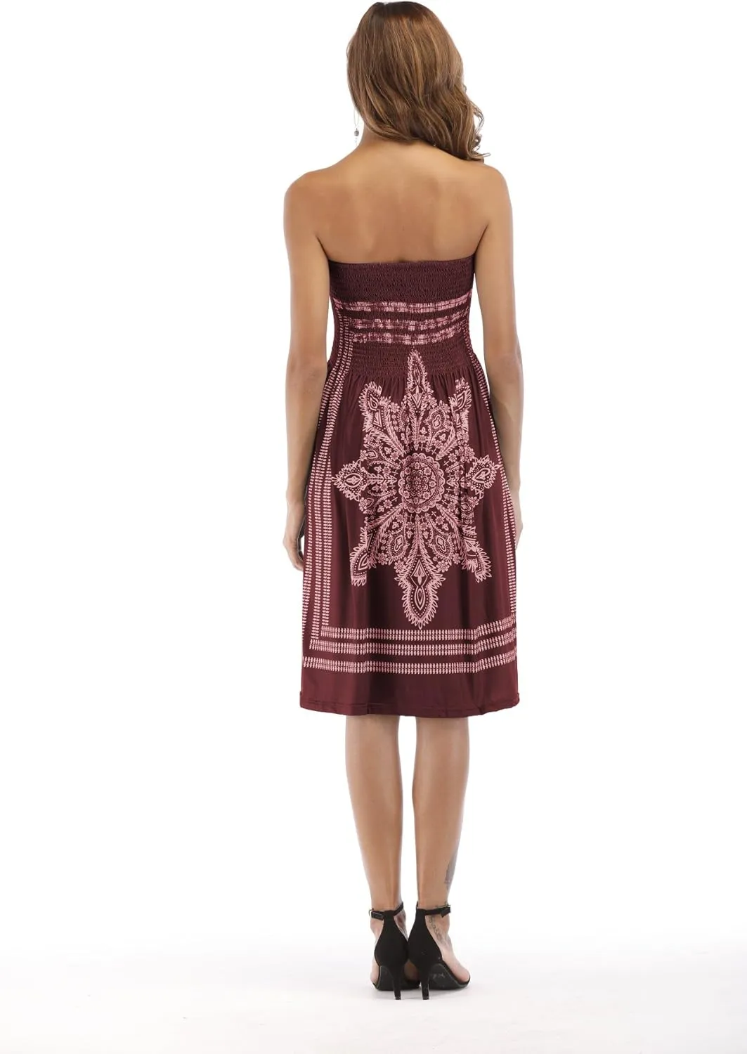 Women's Strapless Floral Bohemian Casual Mini Beach Dress Cover-ups Dress